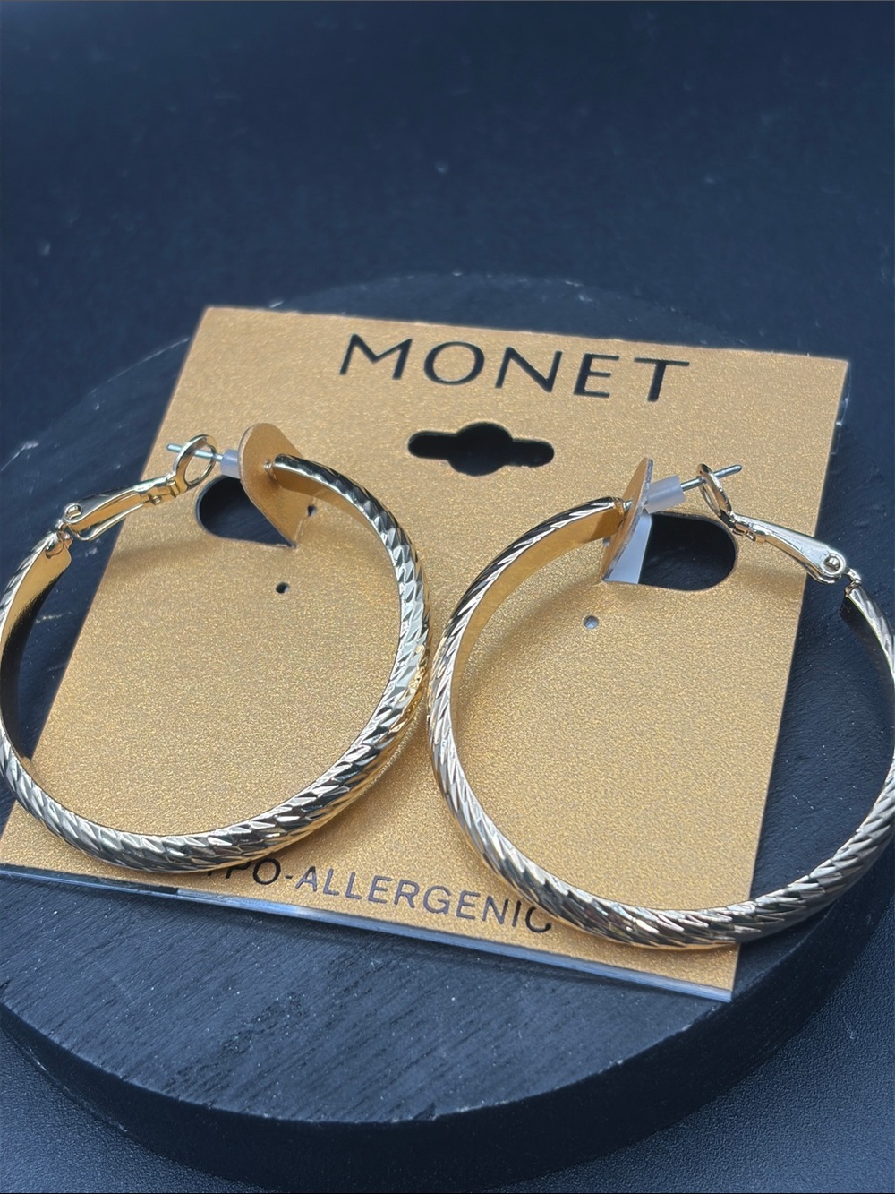 MONET GOLD TONE HOOP EARRINGS NEW ON CARD